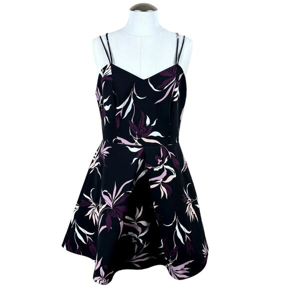 Women's Keepsake Black Pink Mini Bird of Paradise Fit & Flare Short Dress Large - Picture 1 of 10